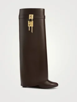 Shark Lock Leather Knee-High Boots