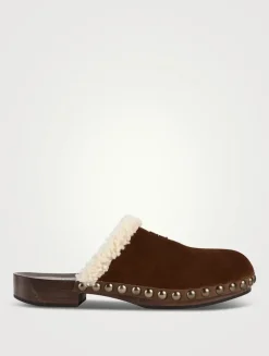 Shearling-Trimmed Suede Clogs