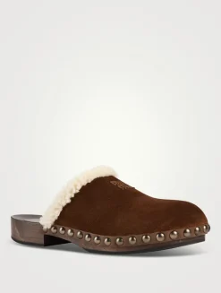 Shearling-Trimmed Suede Clogs