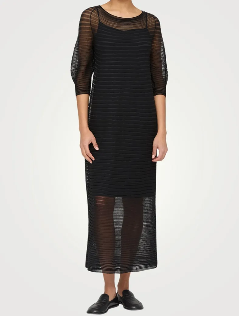 Sheer Pleat Silk Crêpe Knit Dress