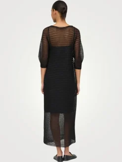 Sheer Pleat Silk Crêpe Knit Dress