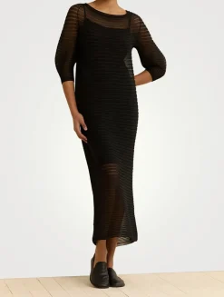 Sheer Pleat Silk Crêpe Knit Dress