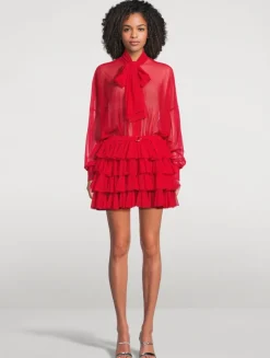 Sheer Ruffled Shirt Dress