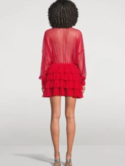 Sheer Ruffled Shirt Dress