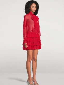 Sheer Ruffled Shirt Dress