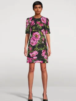 Short-Sleeve Mini Dress In Peony Print