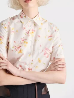 Short-sleeved Floral Print Poplin Shirt
