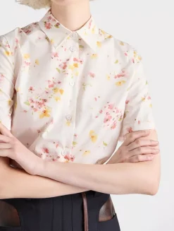 Short-sleeved Floral Print Poplin Shirt
