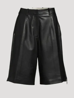 Side-Zip Leather Shorts