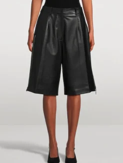 Side-Zip Leather Shorts