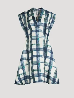Silk Dress In Stylized Tartan Print