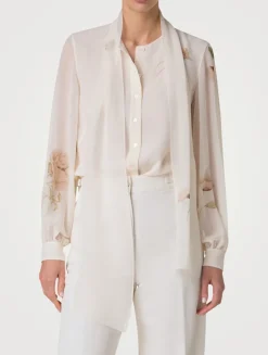 Silk Georgette Tie-Neck Blouse In Floral Print