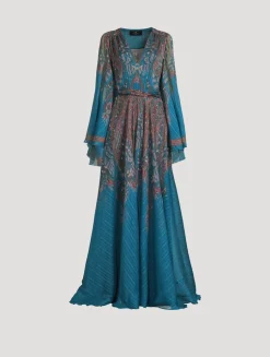 Silk Gown In Floral Paisley Print