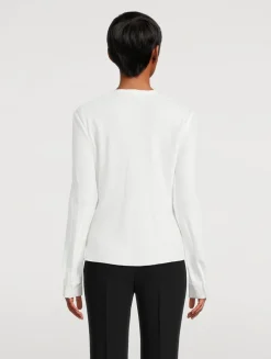 Silk Long-Sleeve Cowlneck Blouse