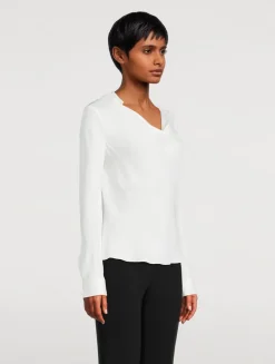 Silk Long-Sleeve Cowlneck Blouse