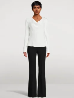 Silk Long-Sleeve Cowlneck Blouse