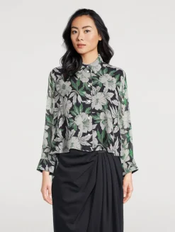 Silk Long-Sleeve Shirt In Hibiscus Floral Print