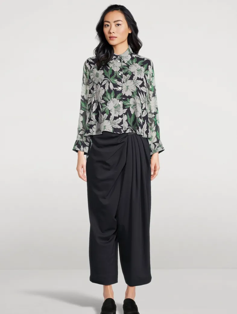 Silk Long-Sleeve Shirt In Hibiscus Floral Print