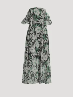 Silk Midi Dress In Hibiscus Floral Print