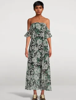 Silk Midi Dress In Hibiscus Floral Print