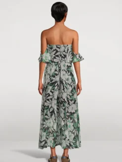 Silk Midi Dress In Hibiscus Floral Print
