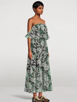 Silk Midi Dress In Hibiscus Floral Print