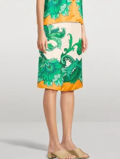 Silk Midi Skirt In Paisley Print