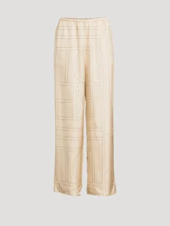 Silk Pajama Pants In Monogram Print