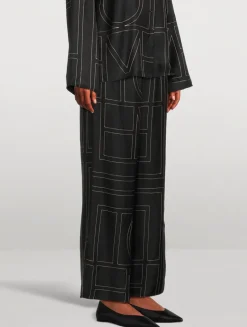 Silk Pajama Pants In Monogram Print