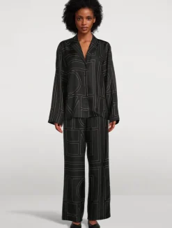 Silk Pajama Pants In Monogram Print