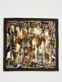 Silk Scarf In Animal And Camo Print
