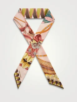 Silk Skinny Scarf In Giada Print