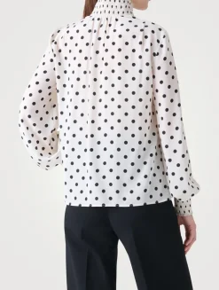 Silk Tie-Neck Blouse In Polka Dot Print