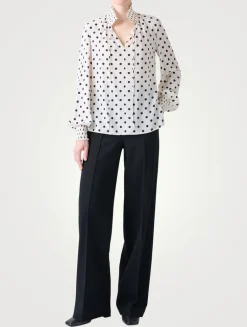 Silk Tie-Neck Blouse In Polka Dot Print
