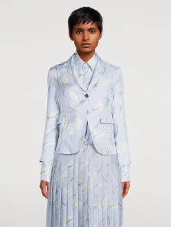 Silk Twill Blazer In Feather Print
