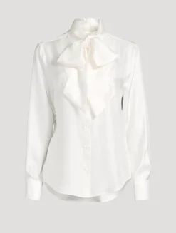 Silk Twill Bow-Collar Shirt