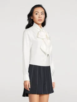 Silk Twill Bow-Collar Shirt