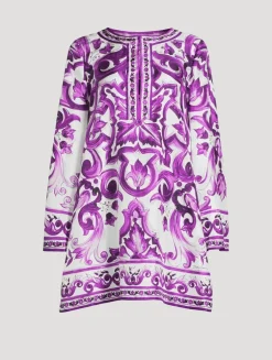 Silk Twill Mini Dress In Majolica Print