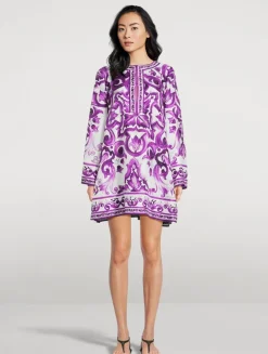 Silk Twill Mini Dress In Majolica Print