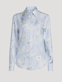 Silk Twill Shirt In Feather Print