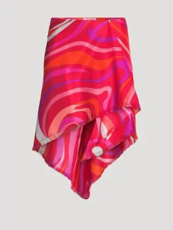 Silk Twill Skirt In Marmo Print