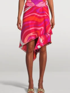 Silk Twill Skirt In Marmo Print