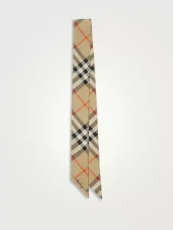 Skinny Contrast Check Silk Scarf