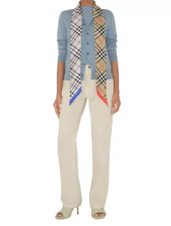 Skinny Contrast Check Silk Scarf