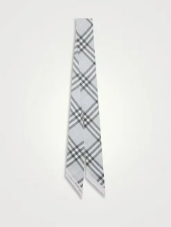 Skinny Contrast Check Silk Scarf