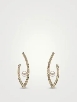 Sleek 18K Gold Akoya Pearl Earrings With Diamonds