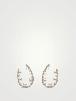 Sleek 18K Gold Akoya Pearl Earrings With Diamonds