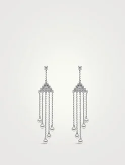 Sleek 18K White Gold Akoya Pearl Earrings With Diamonds