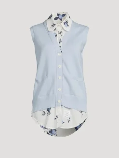 Sleeveless Cardigan With Shirt In Floral Print