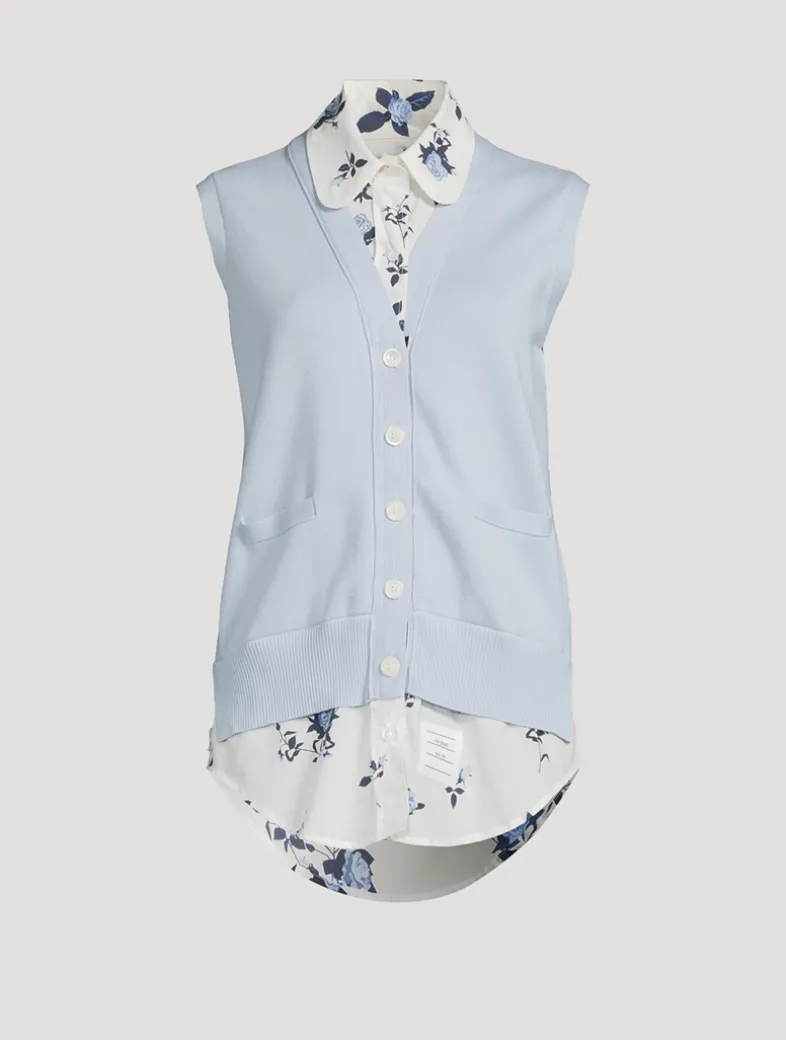 Sleeveless Cardigan With Shirt In Floral Print